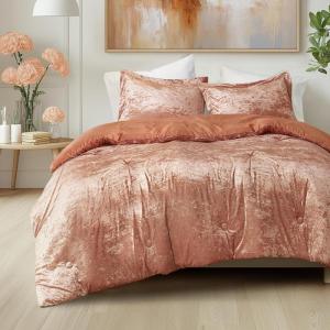 imageComfort Spaces Juliette Luxe Comforter Set Velvet Lush with Soft Brushed Microfiber Reverse All Season Cozy Velvet Bedding Sets Fluffy Comforter Bed Set Matching Sham Black TwinTwin XL 2 PieceBurnt Orange Comforter