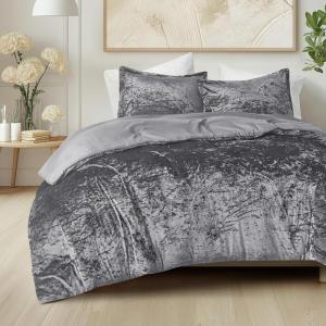 imageComfort Spaces Juliette Luxe Comforter Set Velvet Lush with Soft Brushed Microfiber Reverse All Season Cozy Velvet Bedding Sets Fluffy Comforter Bed Set Matching Sham Black TwinTwin XL 2 PieceGrey Comforter
