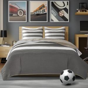 imageComfort Spaces Queen Quilt Set Trendy Casual Fun Vibrant Color Stripes Design All Season Lightweight Coverlet Bedspread Queen Size Bedding ampamp Shams Verone FullQueen Sage Green 3 PieceGray