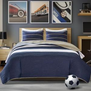 imageComfort Spaces Queen Quilt Set Trendy Casual Fun Vibrant Color Stripes Design All Season Lightweight Coverlet Bedspread Queen Size Bedding ampamp Shams Verone FullQueen Sage Green 3 PieceBlue