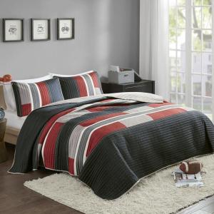 imageComfort Spaces Queen Quilt Set Trendy Casual Fun Vibrant Color Stripes Design All Season Lightweight Coverlet Bedspread Queen Size Bedding ampamp Shams Verone FullQueen Sage Green 3 PieceBlackRed