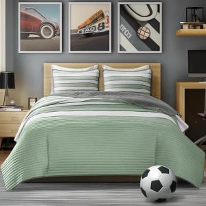 imageComfort Spaces Queen Quilt Set Trendy Casual Fun Vibrant Color Stripes Design All Season Lightweight Coverlet Bedspread Queen Size Bedding ampamp Shams Verone FullQueen Sage Green 3 PieceSage Green