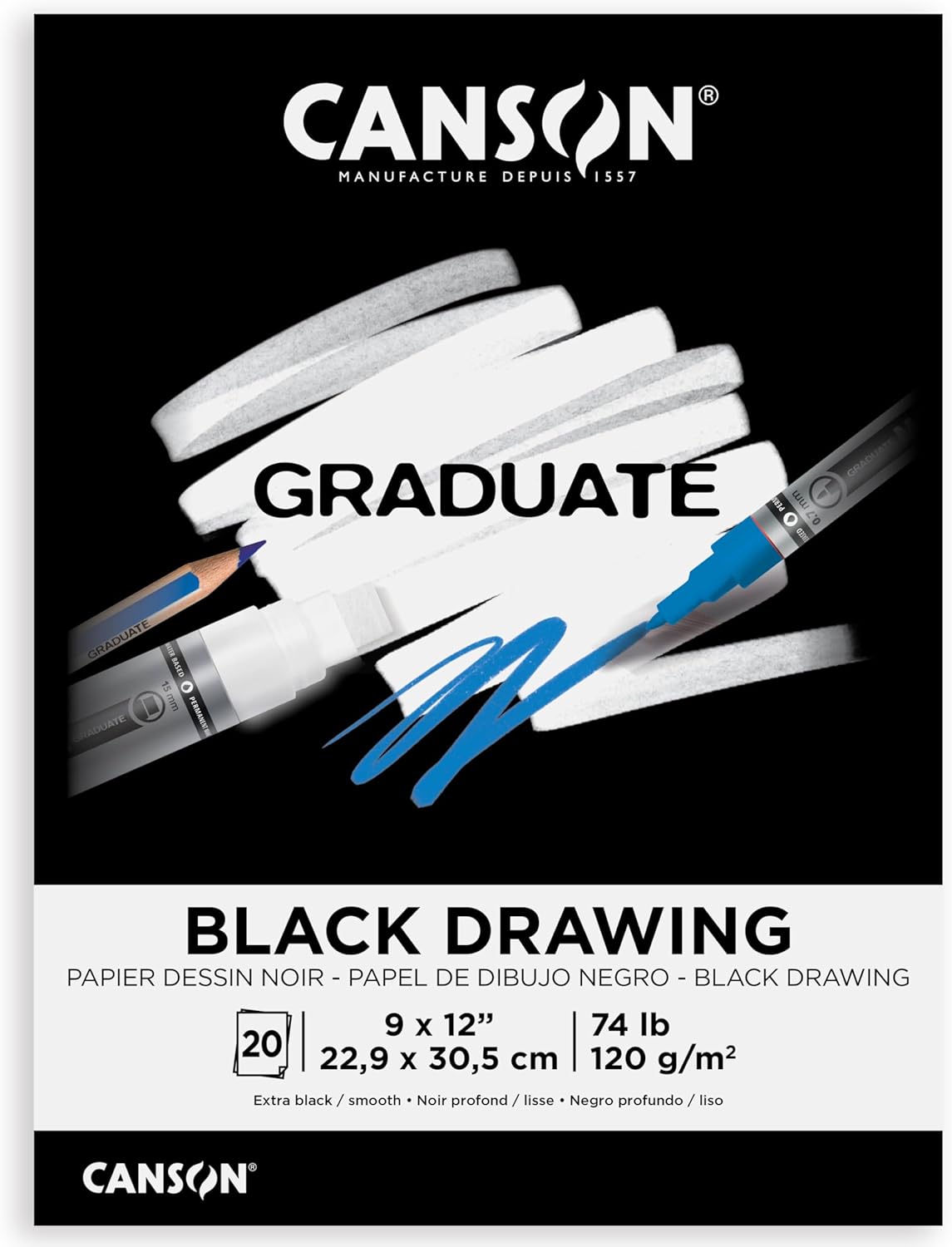 Canson Graduate Black Drawing Pad Foldover 55x85 inch 20 Sheets  Artist Paper for Adults and Students  Drawing Sketching and Art JournalingBlack Paper