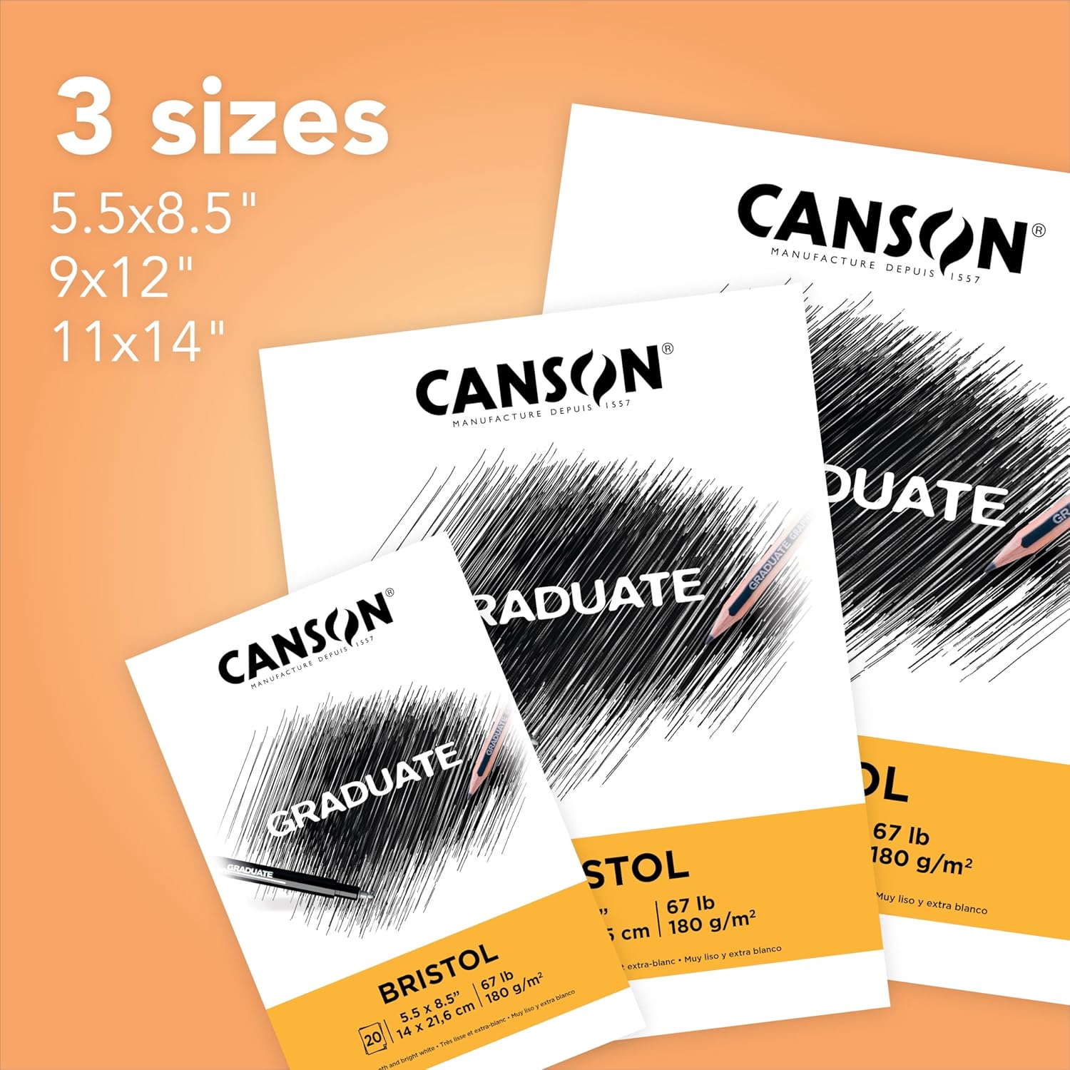 Canson Graduate Bristol Pad Foldover 9x12 inch 20 Sheets  Artist Paper for Adults and Students  Drawing Sketching Markers and Art JournalingWhite9x12 inch