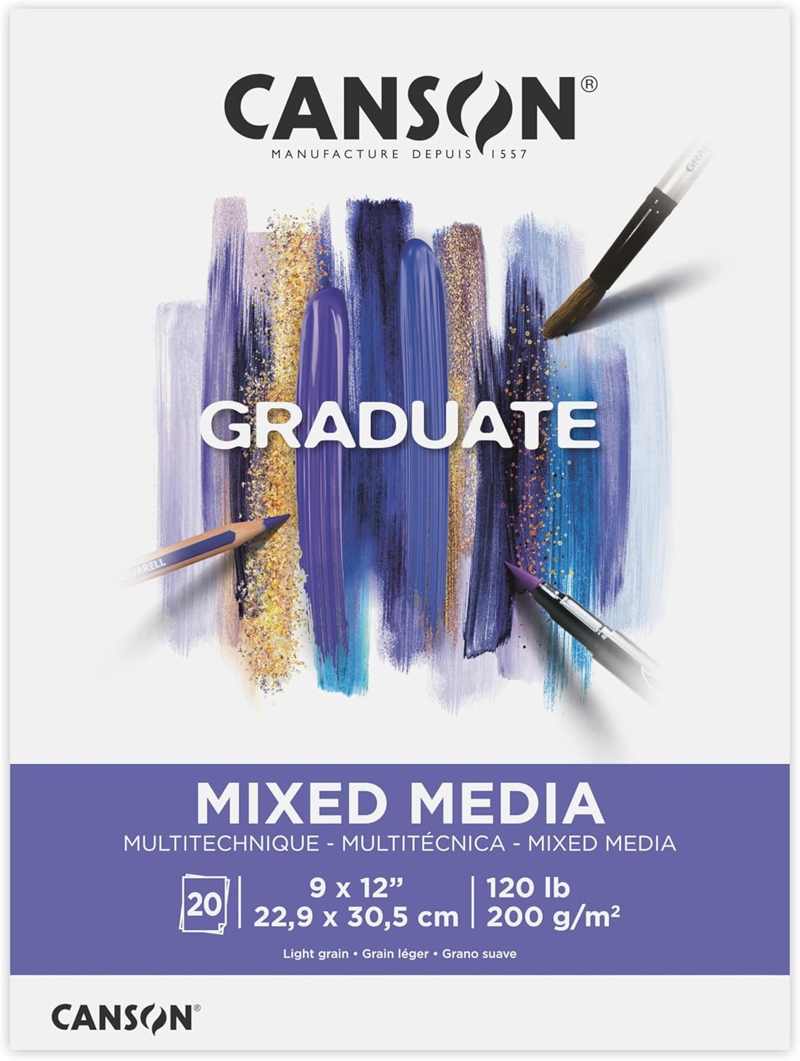 Canson Graduate Mixed Media Pad Foldover 55x85 inch 20 Sheets  Artist Paper for Adults and Students  Watercolors Mixed Media Markers and Art JournalingWhite Paper