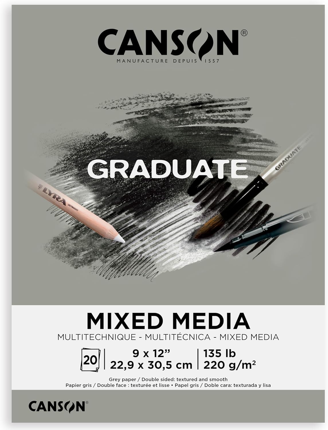 Canson Graduate Mixed Media Pad Foldover 55x85 inch 20 Sheets  Artist Paper for Adults and Students  Watercolors Mixed Media Markers and Art JournalingGrey Paper