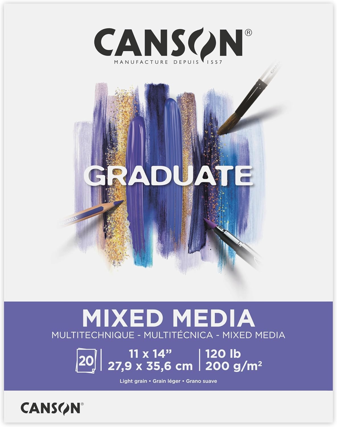 Canson Graduate Mixed Media Pad Foldover 55x85 inch 20 Sheets  Artist Paper for Adults and Students  Watercolors Mixed Media Markers and Art JournalingWhite Paper