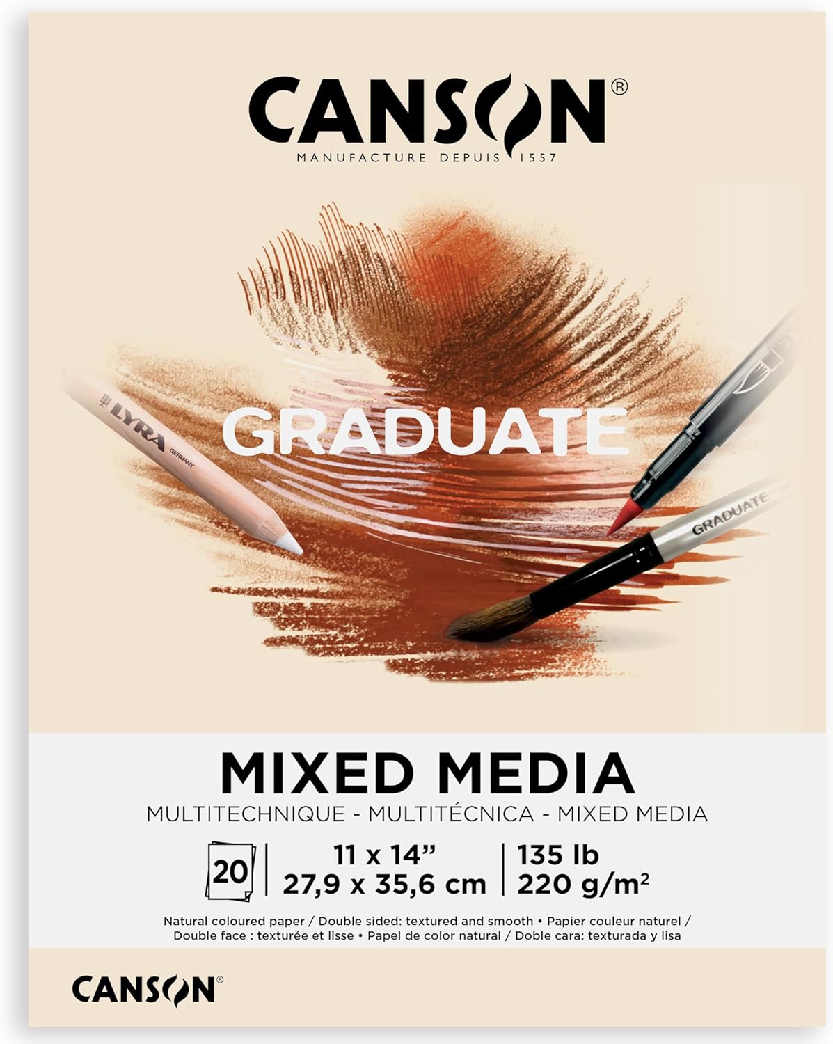 Canson Graduate Mixed Media Pad Foldover 55x85 inch 20 Sheets  Artist Paper for Adults and Students  Watercolors Mixed Media Markers and Art JournalingNaturalTan Paper