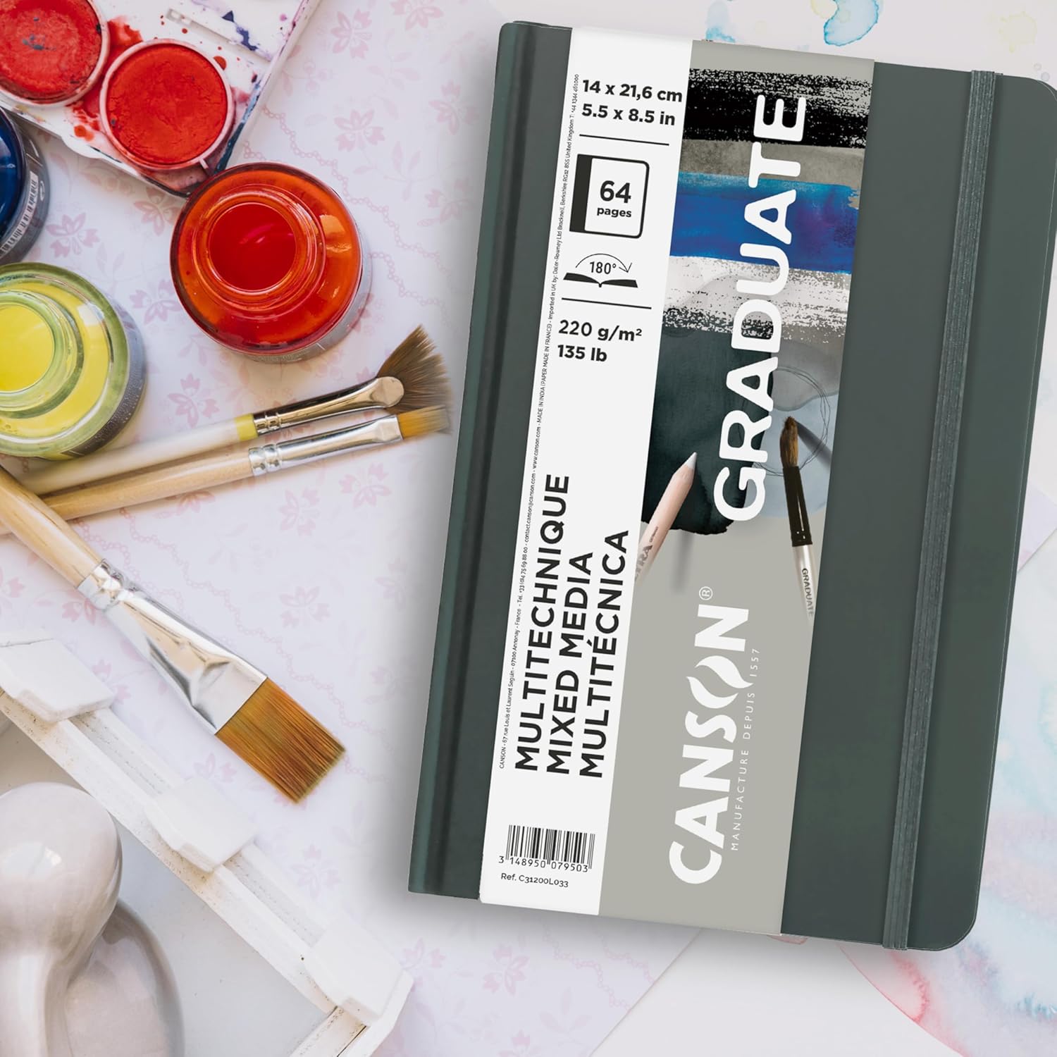 Canson Graduate Mixed Media Paper Hard Cover Art Journal 85x11 inches 36 Sheets  Artist Paper for Collage Watercolor Ink Pencil MarkerToned Grey Paper