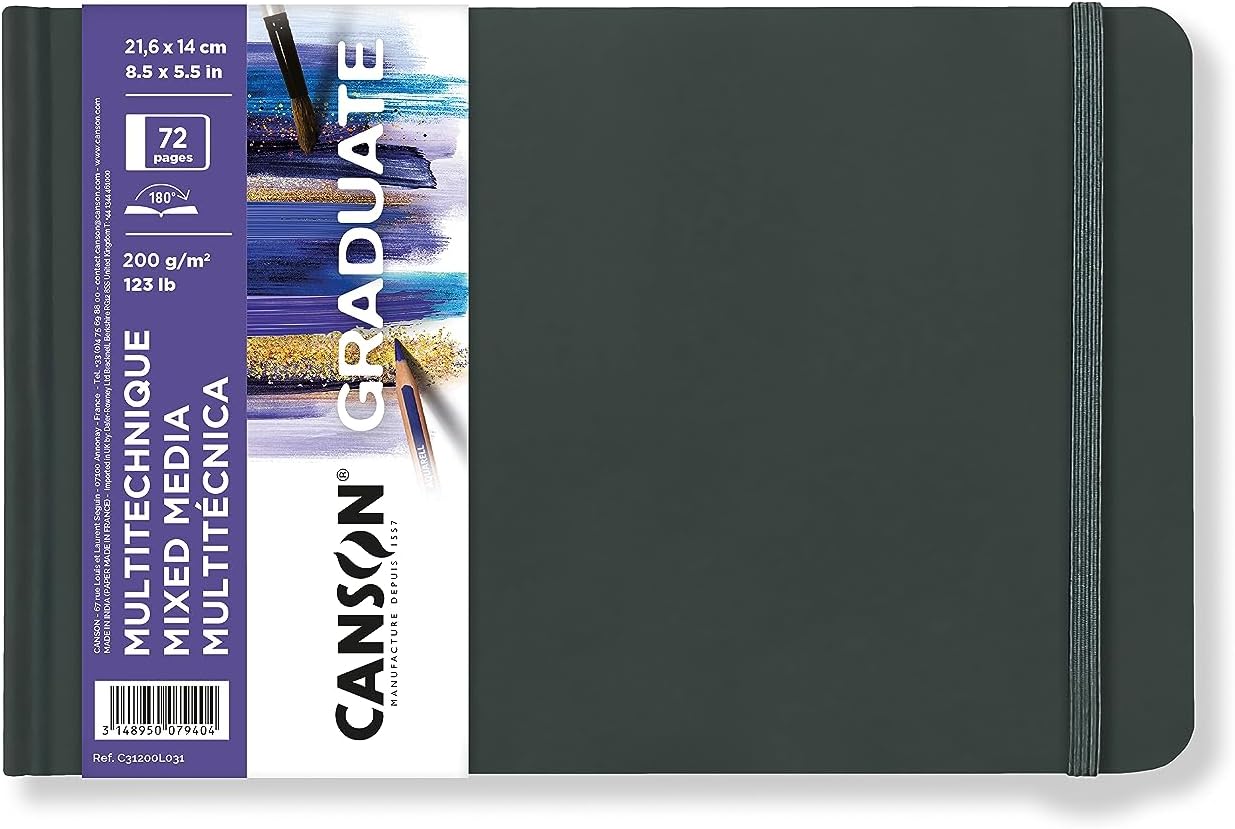 Canson Graduate Mixed Media Paper Hard Cover Art Journal 85x11 inches 36 Sheets  Artist Paper for Collage Watercolor Ink Pencil MarkerWhite Paper