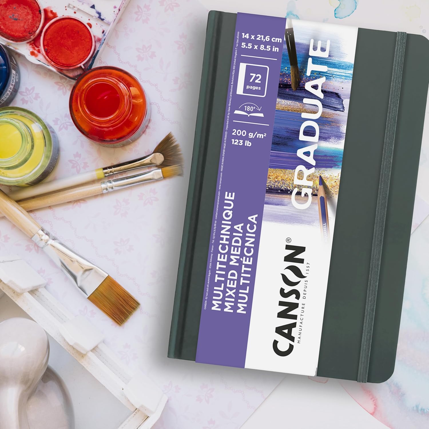 Canson Graduate Mixed Media Paper Hard Cover Art Journal 85x11 inches 36 Sheets  Artist Paper for Collage Watercolor Ink Pencil Markerwhite
