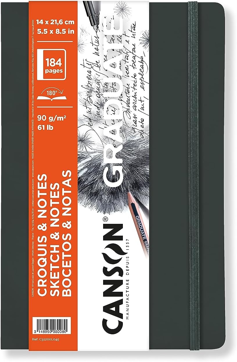 Canson Graduate Sketch ampamp Notes Hard Cover Art Journal 55x85 inches 92 Sheets  Notebook for Pencil Charcoal Pen Journaling IllustrationBlack