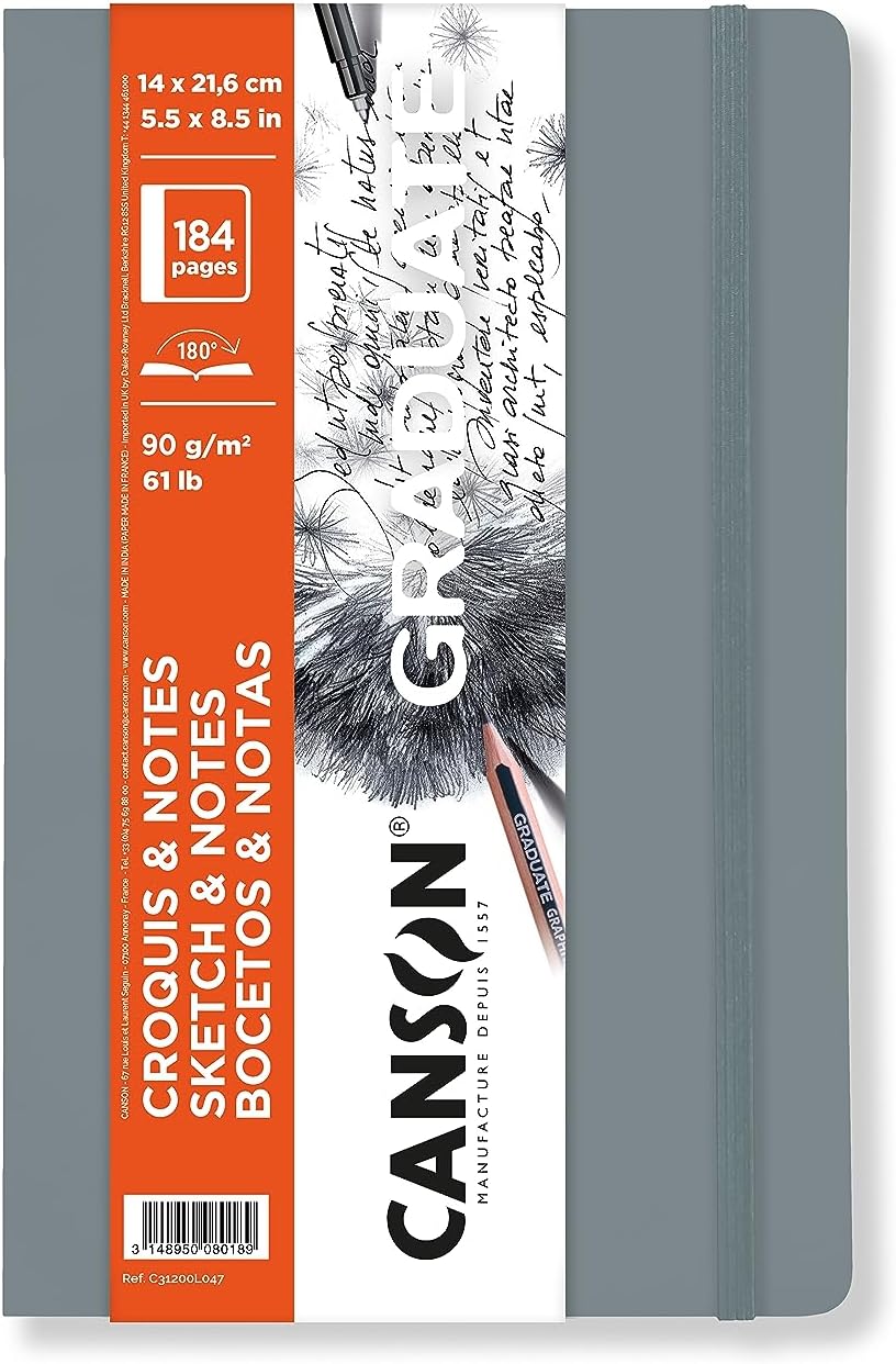 Canson Graduate Sketch ampamp Notes Hard Cover Art Journal 55x85 inches 92 Sheets  Notebook for Pencil Charcoal Pen Journaling IllustrationGrey