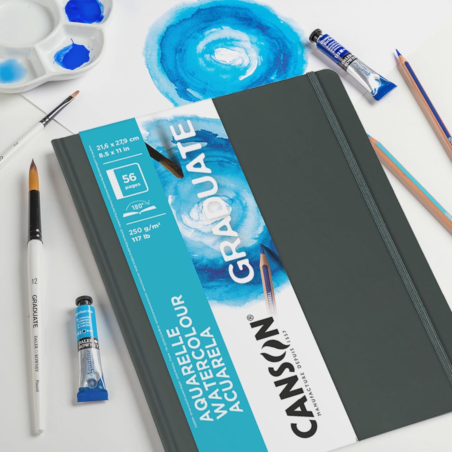 Canson Graduate Watercolor Paper Hard Cover Art Journal 55x85 inches 28 Sheets  Artist Paper for Paint Pencil Ink Marker Illustration85x55
