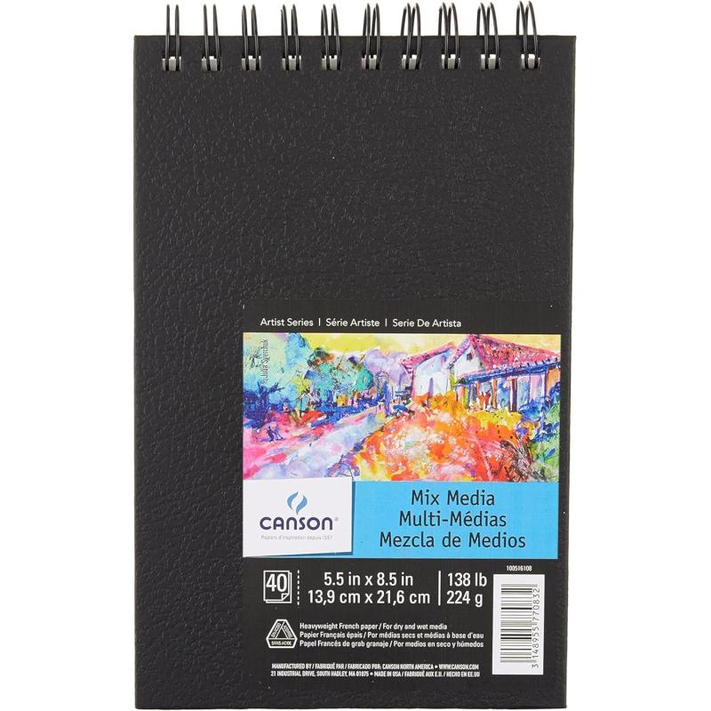 Canson Artist Series Mixed Media Paper Wirebound Pad 55x85 Inch 40 Sheets 138lb224g  Artist Paper for Adults and Students  Watercolor Gouache Graphite Ink Pencil Marker55X85