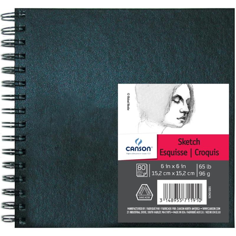 Canson Artist Series Sketch Book Paper Pad for Pencil and Charcoal Acid Free Wire Bound 65 Pound 9 x 12 Inch 80 Sheets6X6