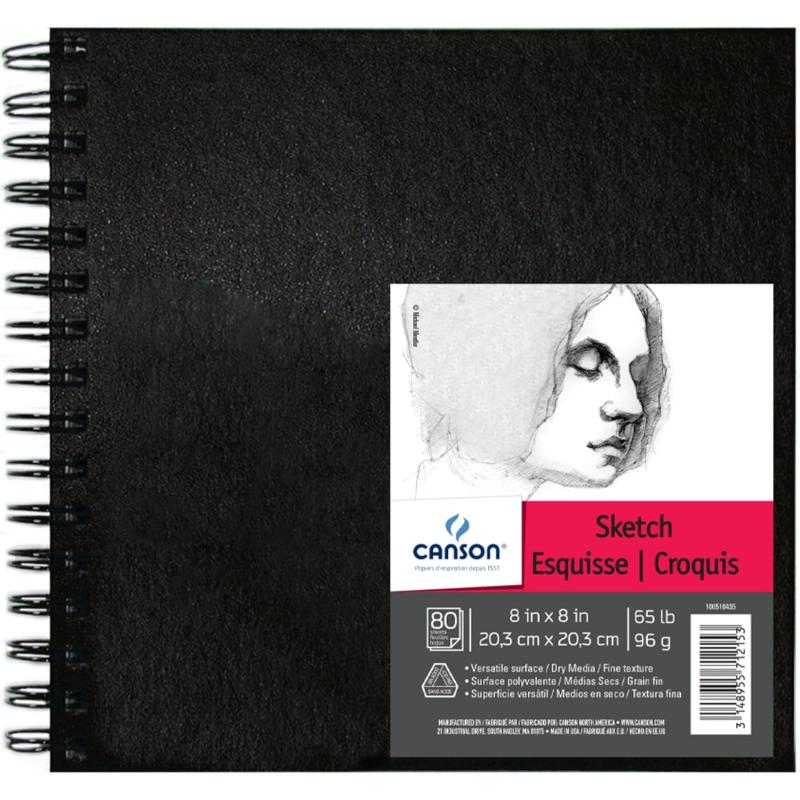 Canson Artist Series Sketch Book Paper Pad for Pencil and Charcoal Acid Free Wire Bound 65 Pound 9 x 12 Inch 80 Sheets8X8