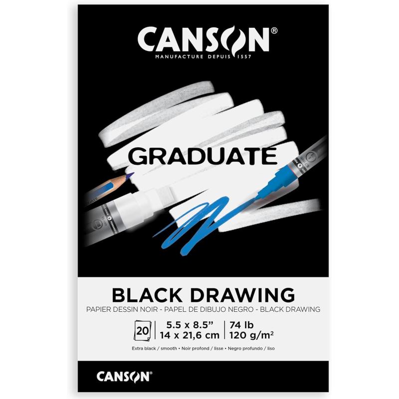Canson Graduate Black Drawing Pad Foldover 55x85 inch 20 Sheets  Artist Paper for Adults and Students  Drawing Sketching and Art JournalingBlack Paper