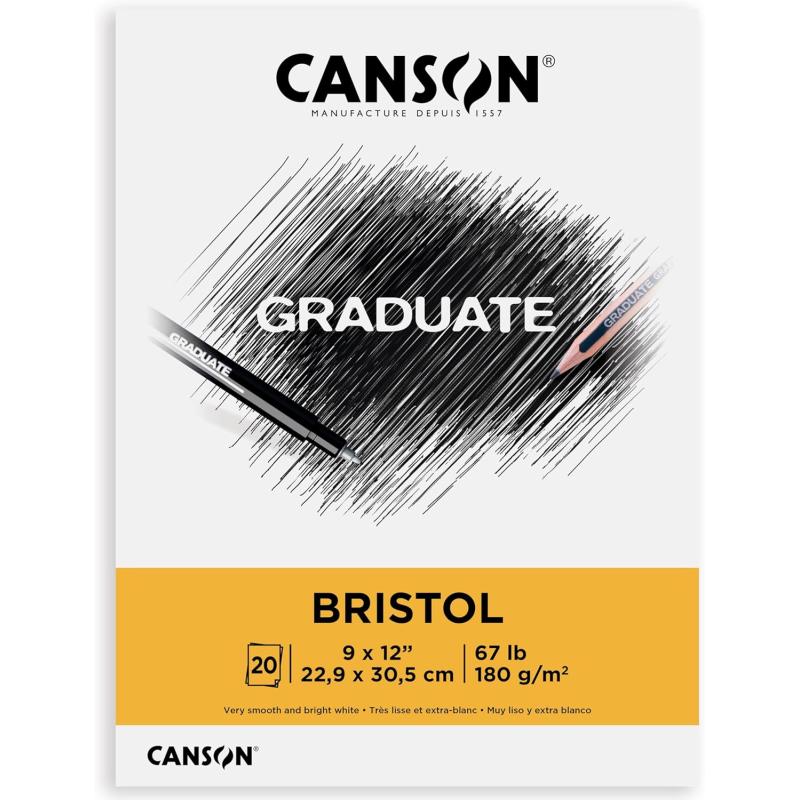 Canson Graduate Bristol Pad Foldover 9x12 inch 20 Sheets  Artist Paper for Adults and Students  Drawing Sketching Markers and Art JournalingWhite9x12 inch