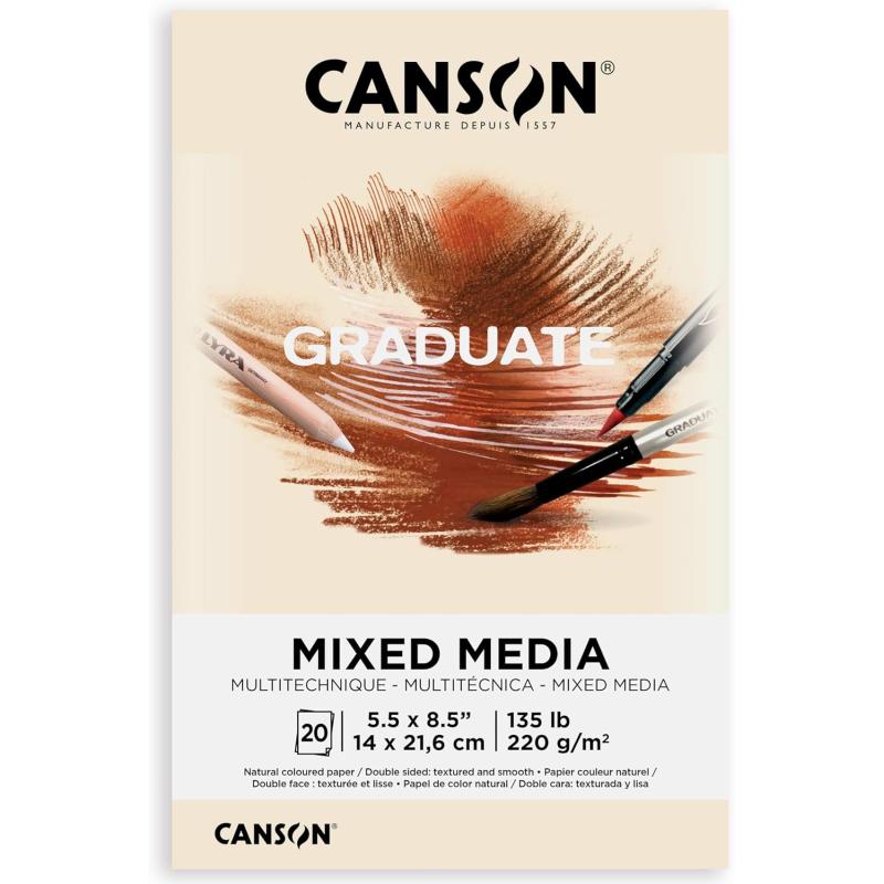 Canson Graduate Mixed Media Pad Foldover 55x85 inch 20 Sheets  Artist Paper for Adults and Students  Watercolors Mixed Media Markers and Art JournalingNaturalTan Paper