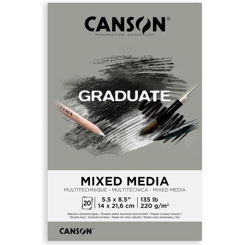 Canson Graduate Mixed Media Pad Foldover 55x85 inch 20 Sheets  Artist Paper for Adults and Students  Watercolors Mixed Media Markers and Art JournalingGrey Paper