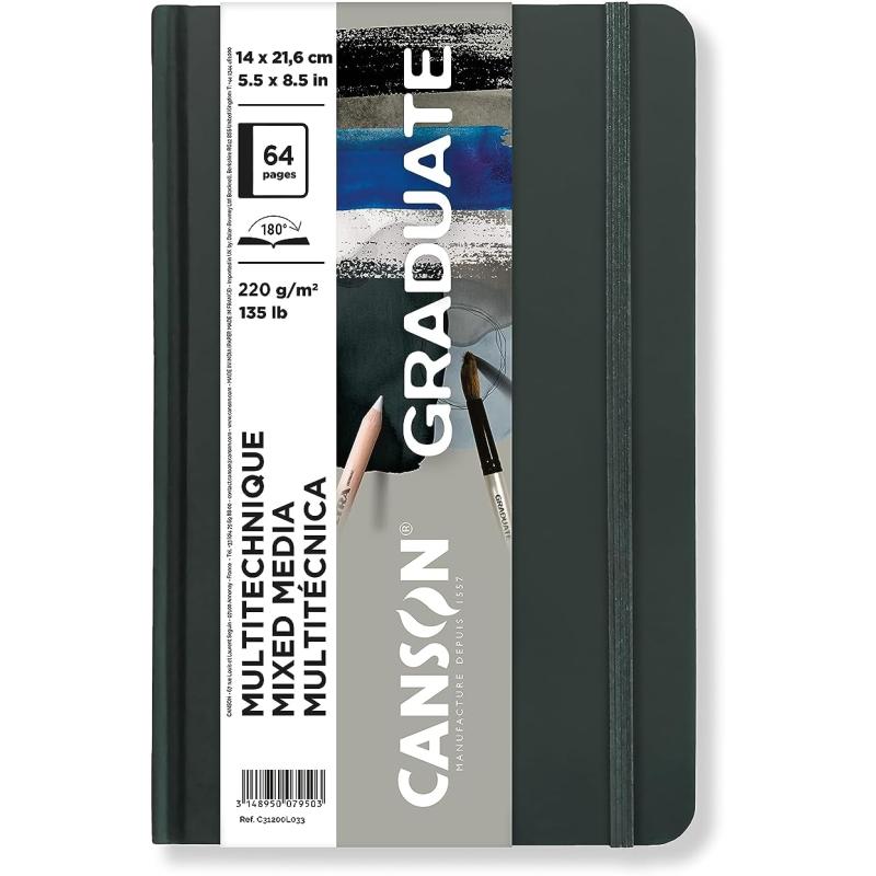 Canson Graduate Mixed Media Paper Hard Cover Art Journal 85x11 inches 36 Sheets  Artist Paper for Collage Watercolor Ink Pencil MarkerToned Grey Paper