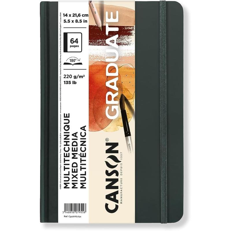 Canson Graduate Mixed Media Paper Hard Cover Art Journal 85x11 inches 36 Sheets  Artist Paper for Collage Watercolor Ink Pencil MarkerToned Tan Paper