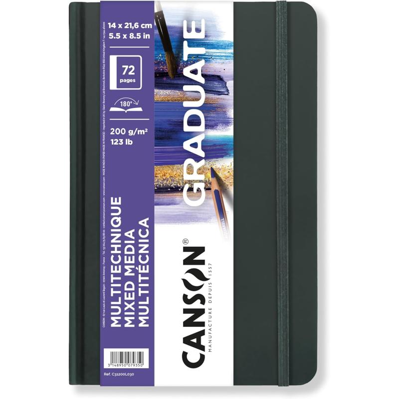 Canson Graduate Mixed Media Paper Hard Cover Art Journal 85x11 inches 36 Sheets  Artist Paper for Collage Watercolor Ink Pencil MarkerWhite Paper