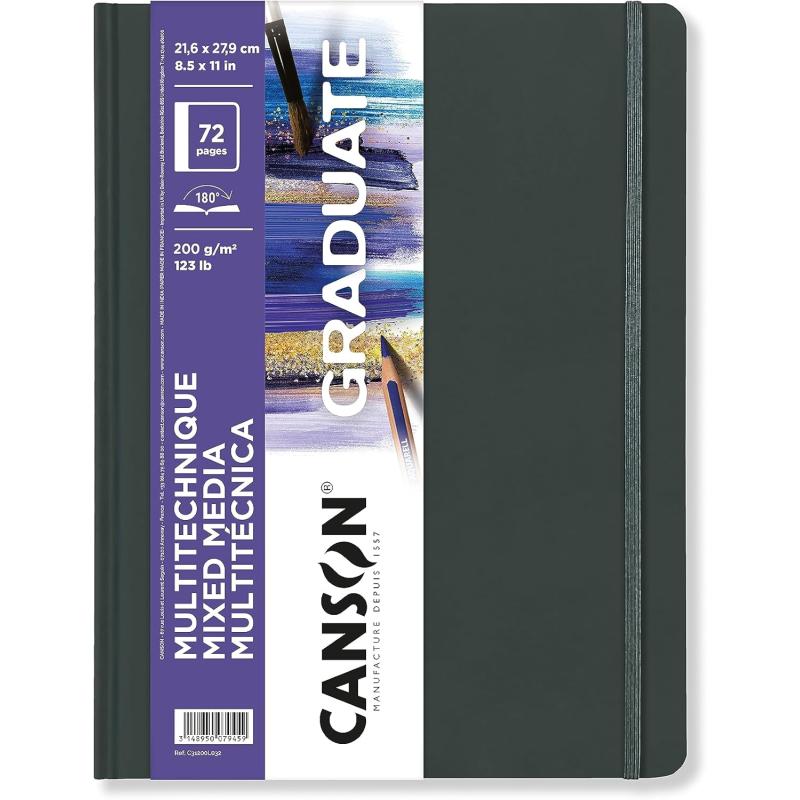 Canson Graduate Mixed Media Paper Hard Cover Art Journal 85x11 inches 36 Sheets  Artist Paper for Collage Watercolor Ink Pencil Markerwhite