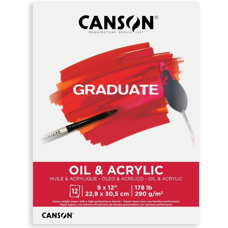 Canson Graduate Oil and Acrylic Paint Pad Foldover 9x12 inch 12 Sheets  Artist Paper for Adults and Students  Oil Acrylic Mixed Media and Painting9x12 inch