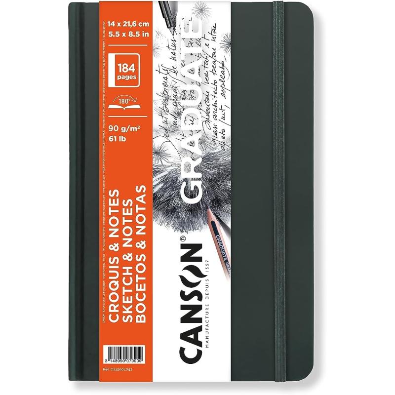 Canson Graduate Sketch ampamp Notes Hard Cover Art Journal 55x85 inches 92 Sheets  Notebook for Pencil Charcoal Pen Journaling IllustrationBlack