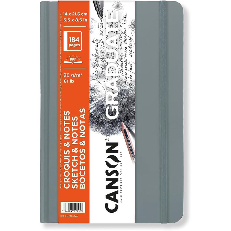 Canson Graduate Sketch ampamp Notes Hard Cover Art Journal 55x85 inches 92 Sheets  Notebook for Pencil Charcoal Pen Journaling IllustrationGrey