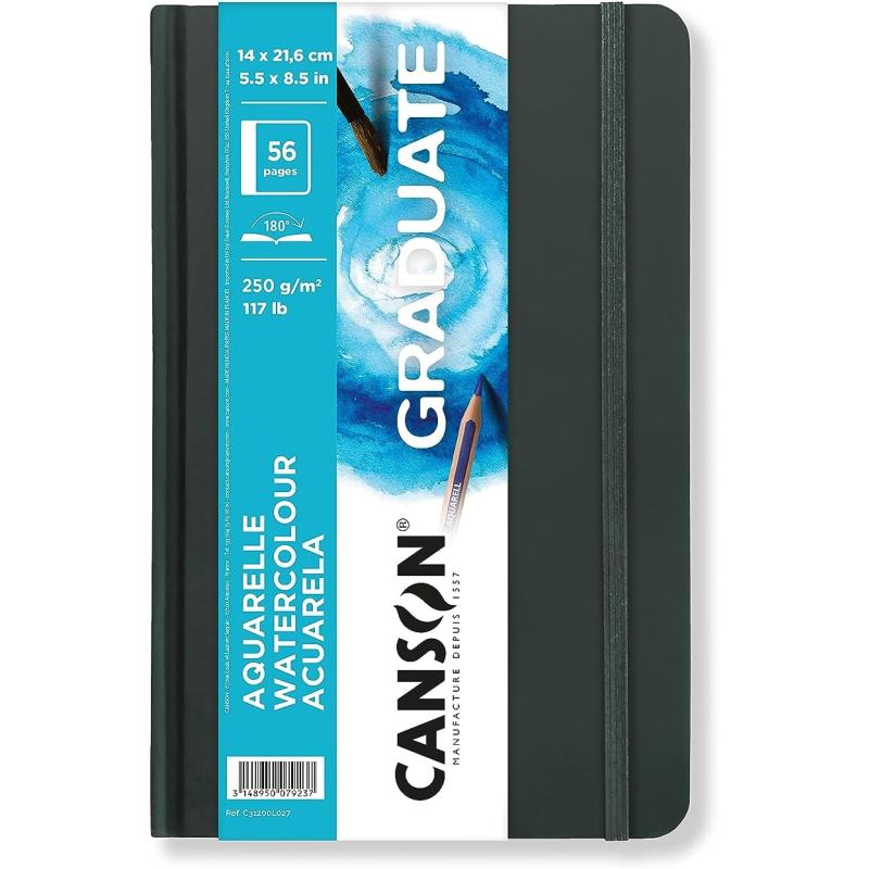 Canson Graduate Watercolor Paper Hard Cover Art Journal 55x85 inches 28 Sheets  Artist Paper for Paint Pencil Ink Marker Illustration55x85