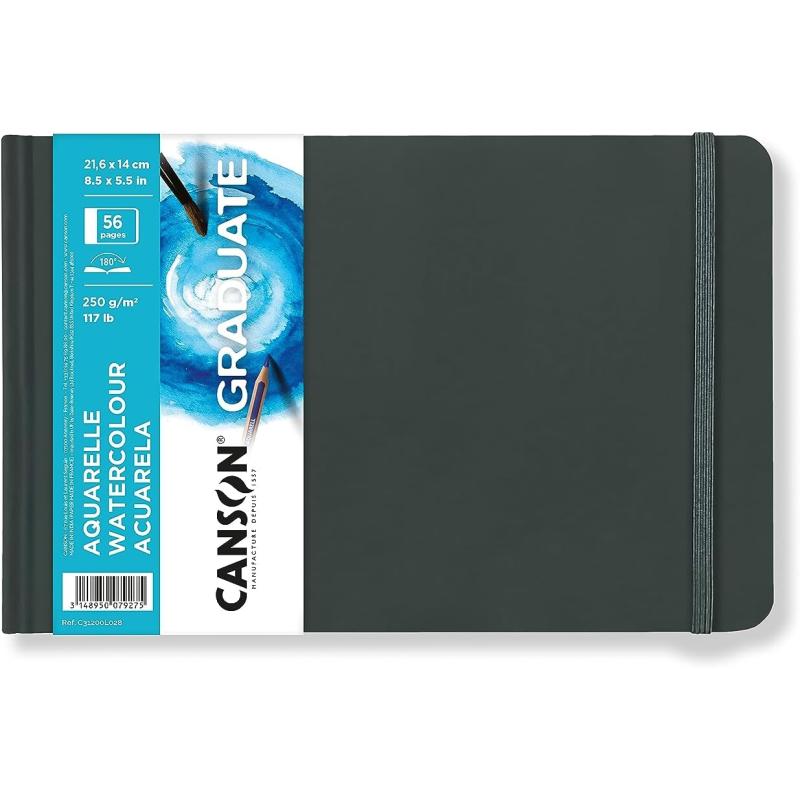 Canson Graduate Watercolor Paper Hard Cover Art Journal 55x85 inches 28 Sheets  Artist Paper for Paint Pencil Ink Marker Illustration85x55