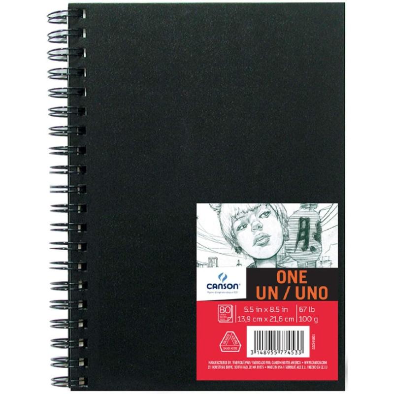 Canson ONE Art Book Paper Pad Smudge Resistant Sketch Book Paper Pad Hardbound 67 Pound 85 x 11 Inch 98 Sheets55 x 85 Side Wire