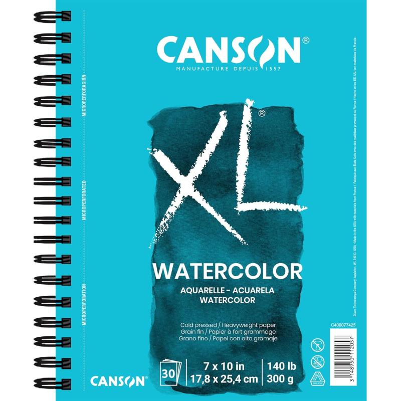 Canson XL Series Watercolor Pad Heavyweight White Paper Side Wire Binding 30 Sheets 9x12 inch7x10