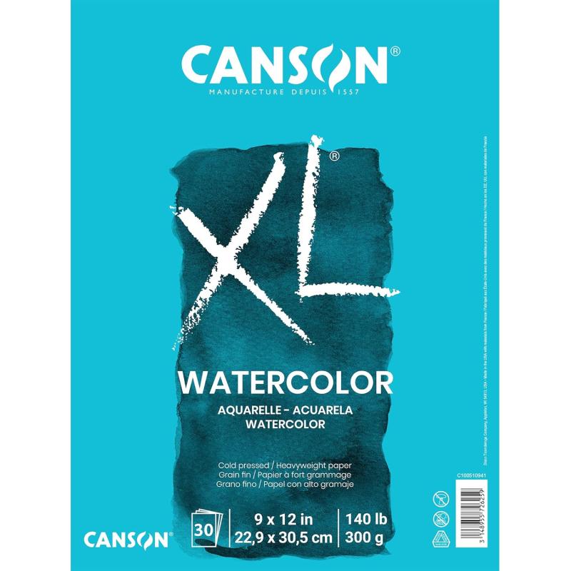 Canson XL Series Watercolor Pad Heavyweight White Paper Side Wire Binding 30 Sheets 9x12 inch9x12