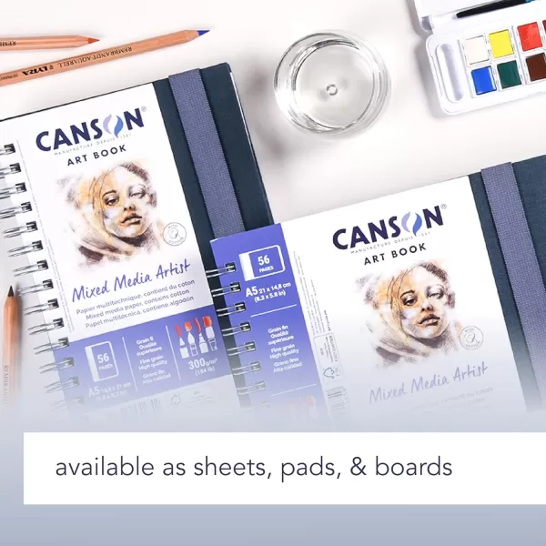 Canson Artist Series Mixed Media Paper Wirebound Pad 55x85 Inch 40 Sheets 138lb224g  Artist Paper for Adults and Students  Watercolor Gouache Graphite Ink Pencil Marker7X10