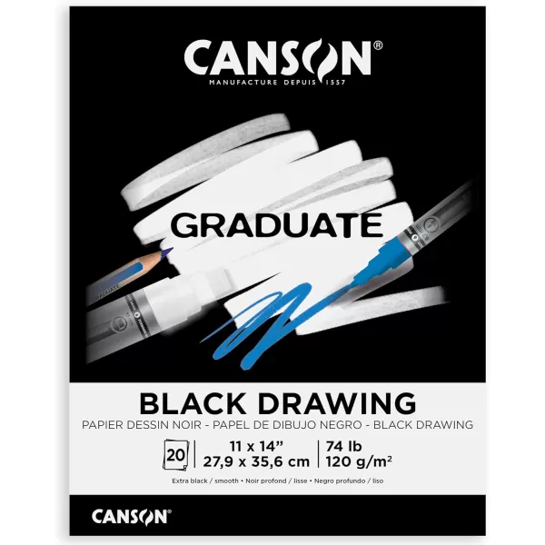 Canson Graduate Black Drawing Pad Foldover 55x85 inch 20 Sheets  Artist Paper for Adults and Students  Drawing Sketching and Art JournalingBlack Paper