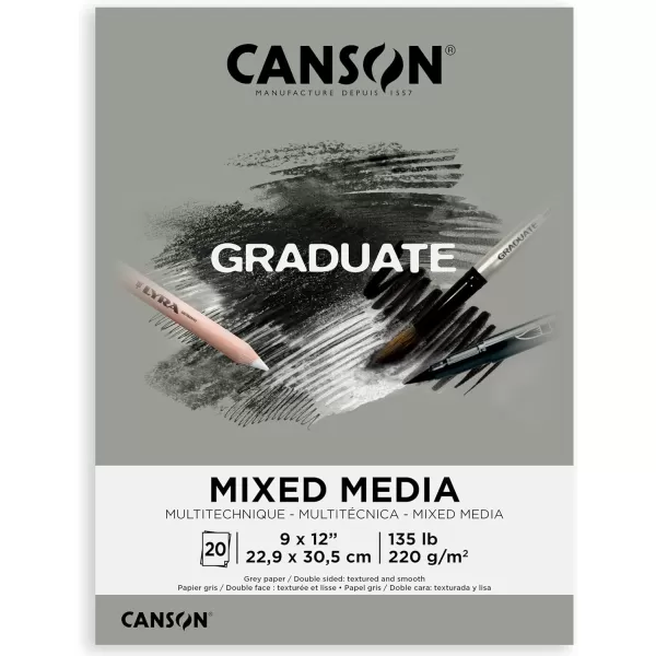 Canson Graduate Mixed Media Pad Foldover 55x85 inch 20 Sheets  Artist Paper for Adults and Students  Watercolors Mixed Media Markers and Art JournalingGrey Paper