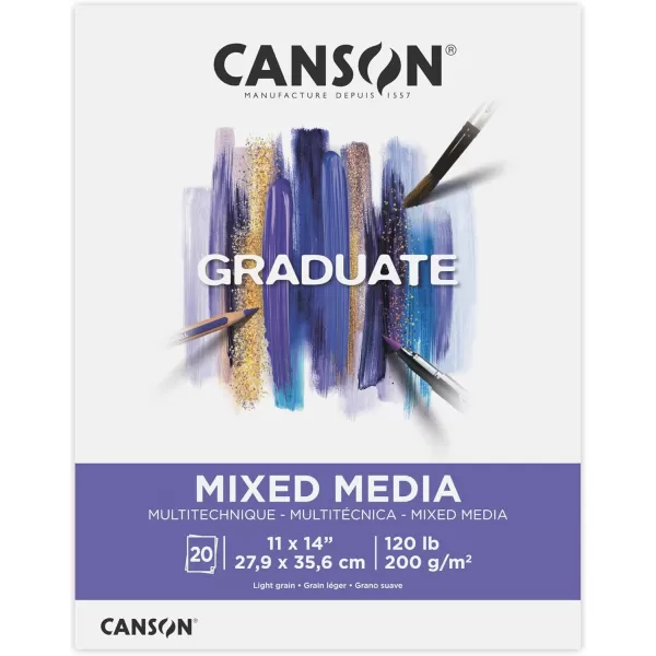 Canson Graduate Mixed Media Pad Foldover 55x85 inch 20 Sheets  Artist Paper for Adults and Students  Watercolors Mixed Media Markers and Art JournalingWhite Paper