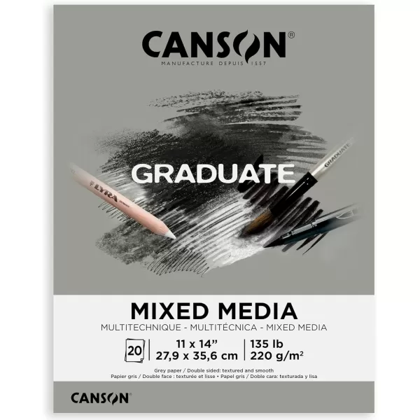 Canson Graduate Mixed Media Pad Foldover 55x85 inch 20 Sheets  Artist Paper for Adults and Students  Watercolors Mixed Media Markers and Art JournalingGrey Paper