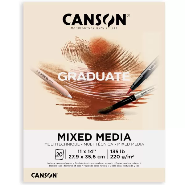 Canson Graduate Mixed Media Pad Foldover 55x85 inch 20 Sheets  Artist Paper for Adults and Students  Watercolors Mixed Media Markers and Art JournalingNaturalTan Paper
