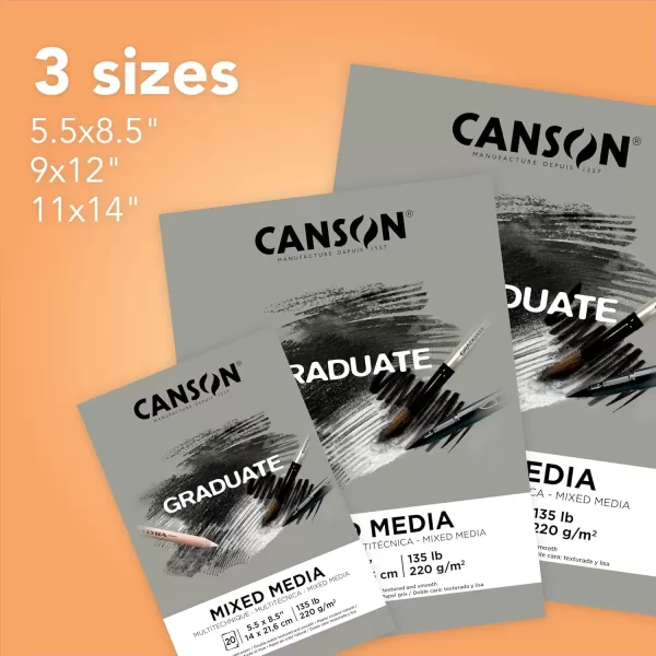 Canson Graduate Mixed Media Pad Foldover 55x85 inch 20 Sheets  Artist Paper for Adults and Students  Watercolors Mixed Media Markers and Art JournalingGrey Paper