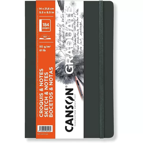 Canson Graduate Sketch ampamp Notes Hard Cover Art Journal 55x85 inches 92 Sheets  Notebook for Pencil Charcoal Pen Journaling IllustrationBlack