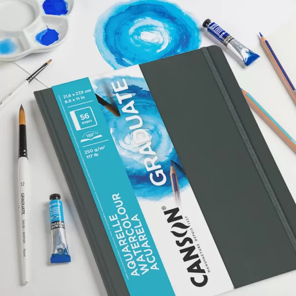 Canson Graduate Watercolor Paper Hard Cover Art Journal 55x85 inches 28 Sheets  Artist Paper for Paint Pencil Ink Marker Illustration85x55