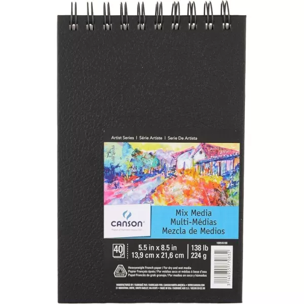 Canson Artist Series Mixed Media Paper Wirebound Pad 55x85 Inch 40 Sheets 138lb224g  Artist Paper for Adults and Students  Watercolor Gouache Graphite Ink Pencil Marker55X85