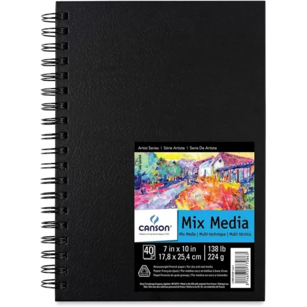 Canson Artist Series Mixed Media Paper Wirebound Pad 55x85 Inch 40 Sheets 138lb224g  Artist Paper for Adults and Students  Watercolor Gouache Graphite Ink Pencil Marker7X10