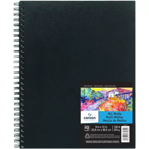 Canson Artist Series Mixed Media Paper Wirebound Pad 55x85 Inch 40 Sheets 138lb224g  Artist Paper for Adults and Students  Watercolor Gouache Graphite Ink Pencil Marker9X12