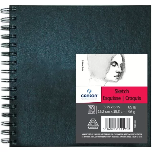 Canson Artist Series Sketch Book Paper Pad for Pencil and Charcoal Acid Free Wire Bound 65 Pound 9 x 12 Inch 80 Sheets6X6